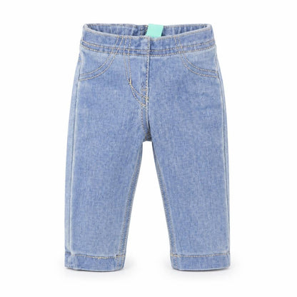 Front view of Monsoon girls’ blue cargo jeans, size 0-3, months