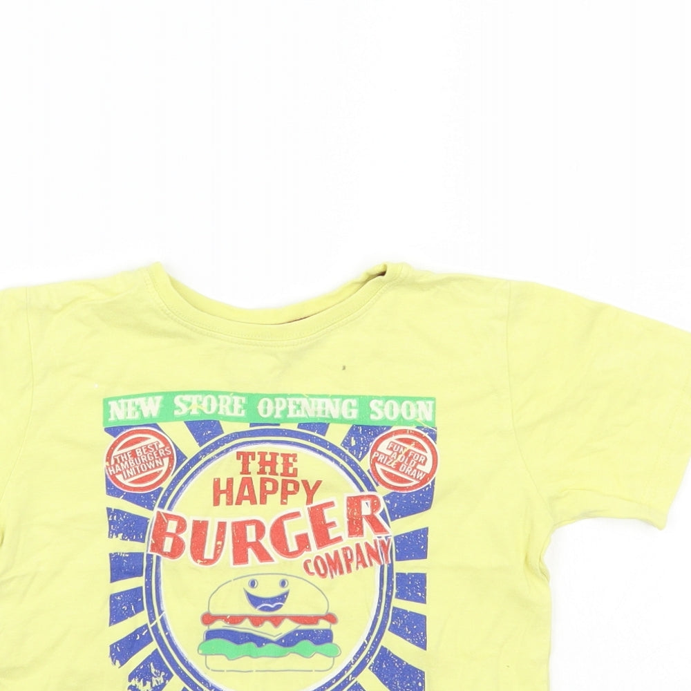 Close-up detail of Rebel boys’ yellow basic t-shirt, size 4-5, years