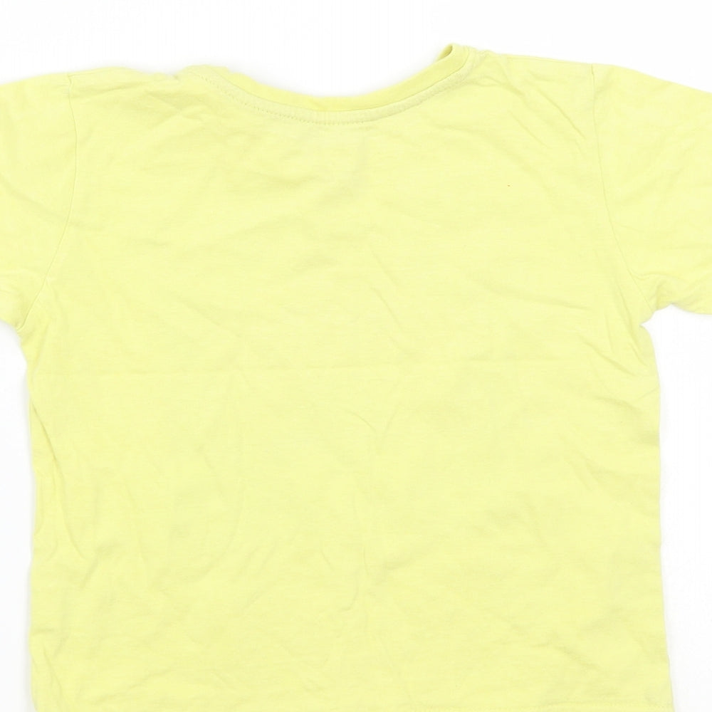 Brand and care label for Rebel boys’ yellow basic t-shirt, size 4-5, years