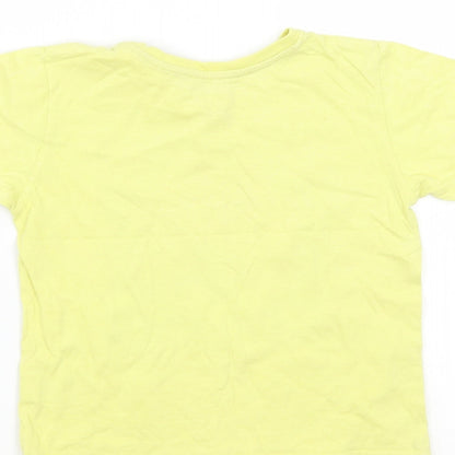 Brand and care label for Rebel boys’ yellow basic t-shirt, size 4-5, years