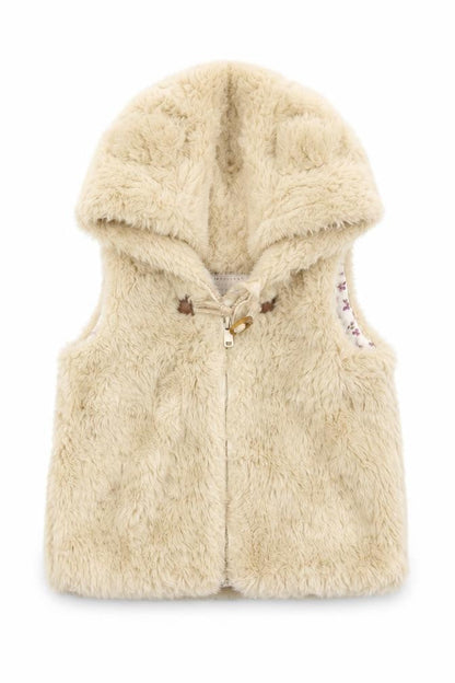 Front view of Nutmeg girls’ beige gilet coat, size 2, years