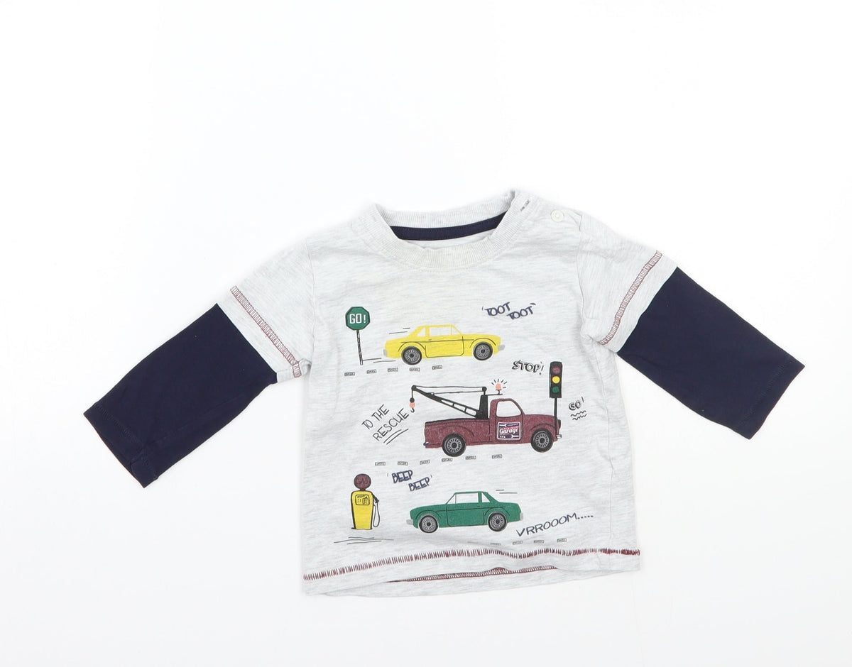 Additional front view of Matalan Baby Grey Basic T-Shirt, size 6-9, Months