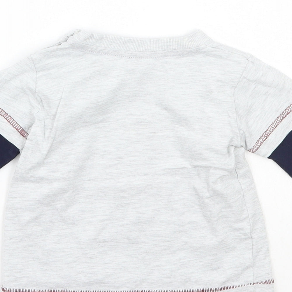 Brand and care label for Matalan Baby Grey Basic T-Shirt, size 6-9, Months