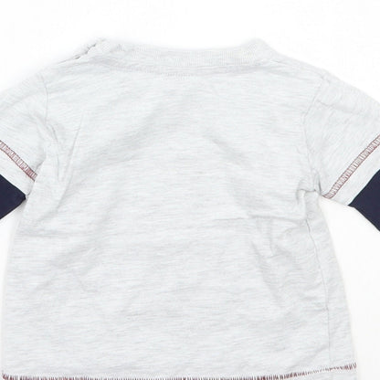 Brand and care label for Matalan Baby Grey Basic T-Shirt, size 6-9, Months