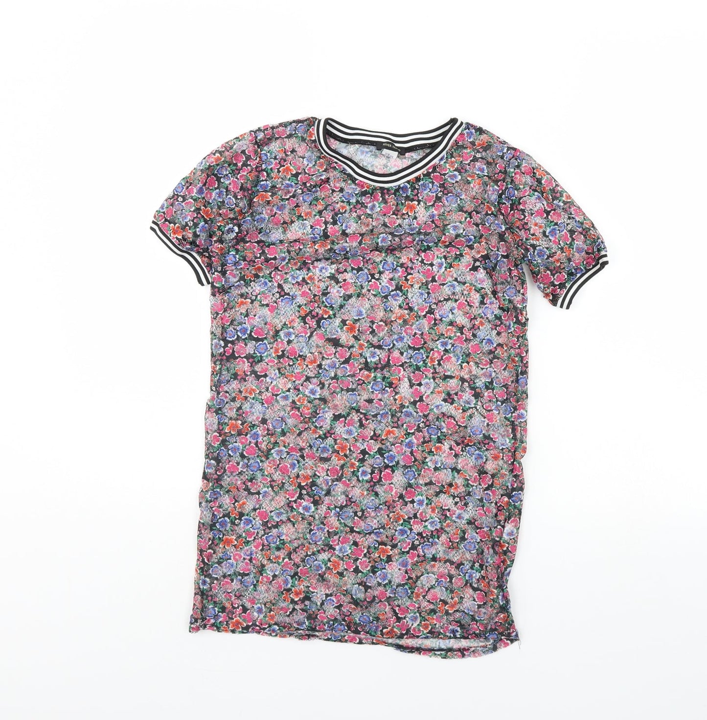 River Island Girls Black Floral  T-Shirt Dress  Size 7 Years