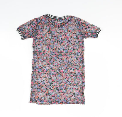River Island Girls Black Floral  T-Shirt Dress  Size 7 Years