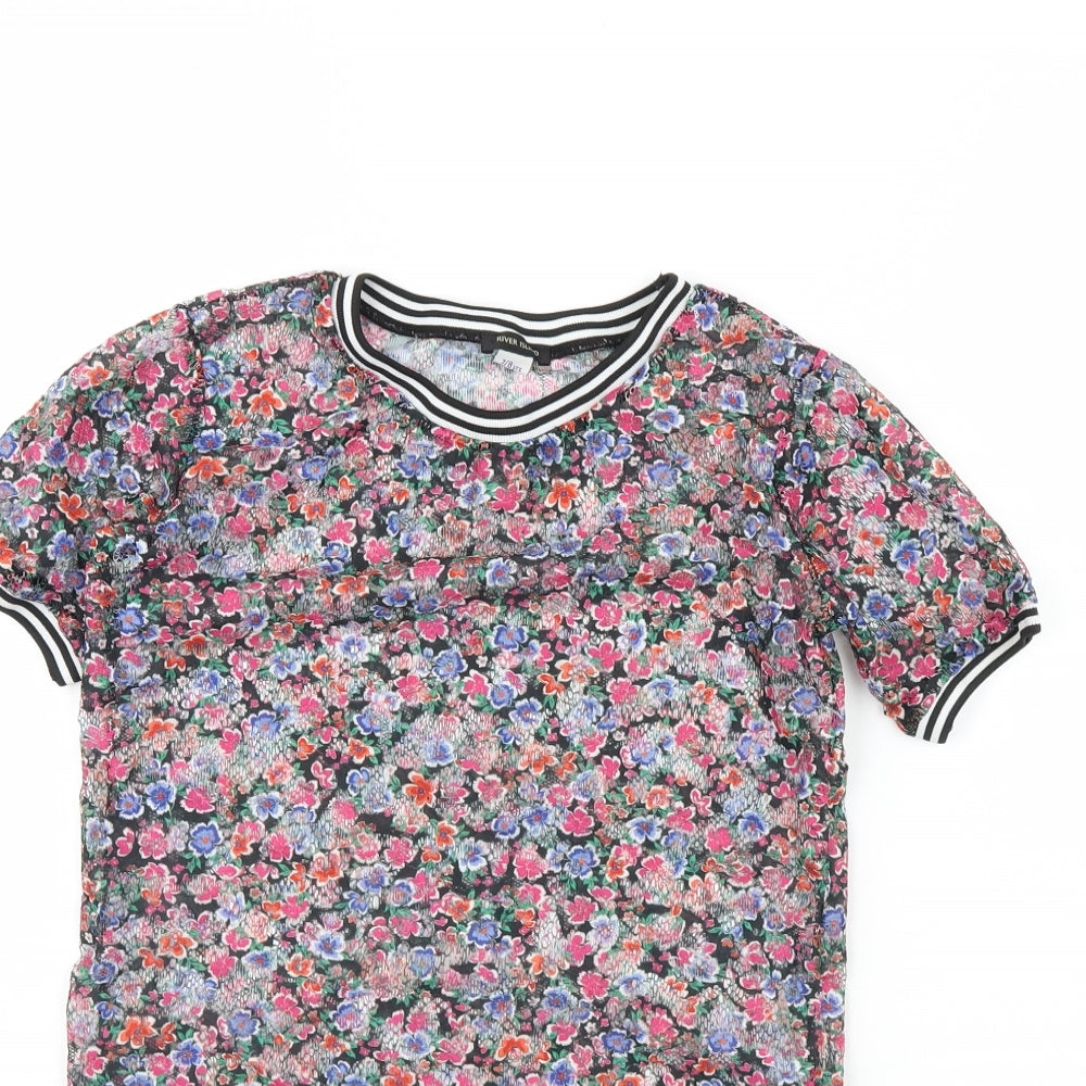 River Island Girls Black Floral  T-Shirt Dress  Size 7 Years