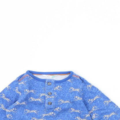 John Lewis Baby Blue Animal Print  Basic T-Shirt Size 6-9 Months  - Zebra