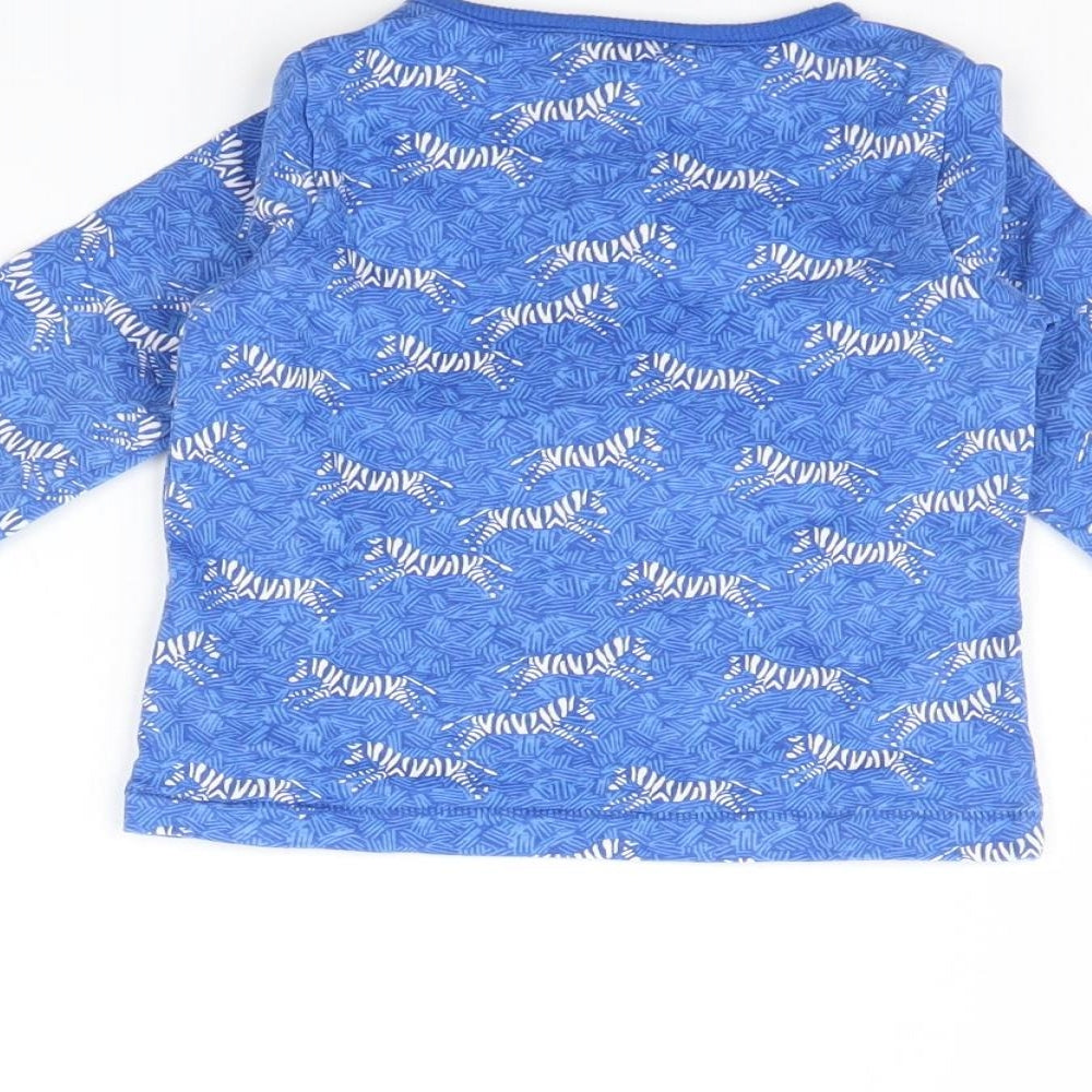 John Lewis Baby Blue Animal Print  Basic T-Shirt Size 6-9 Months  - Zebra