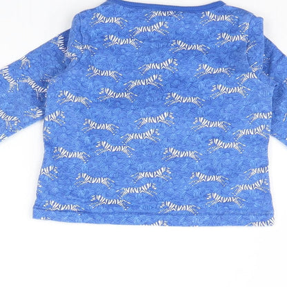 John Lewis Baby Blue Animal Print  Basic T-Shirt Size 6-9 Months  - Zebra