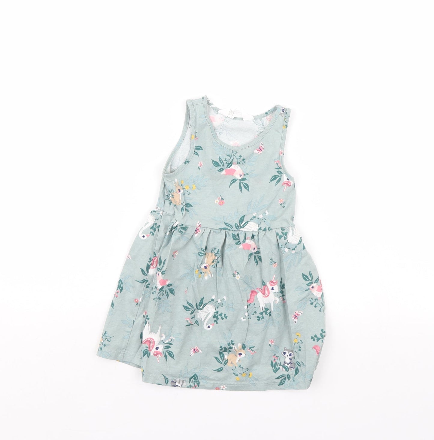 H&M Girls Green Floral  Fit & Flare  Size 2 Years