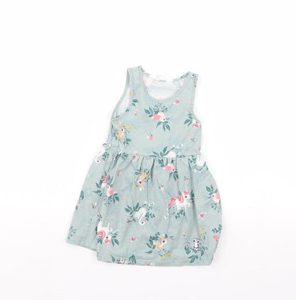 H&M Girls Green Floral  Fit & Flare  Size 2 Years