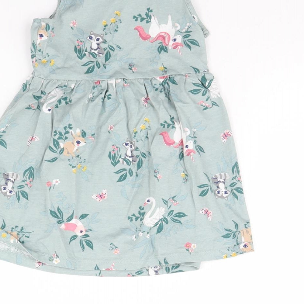 H&M Girls Green Floral  Fit & Flare  Size 2 Years