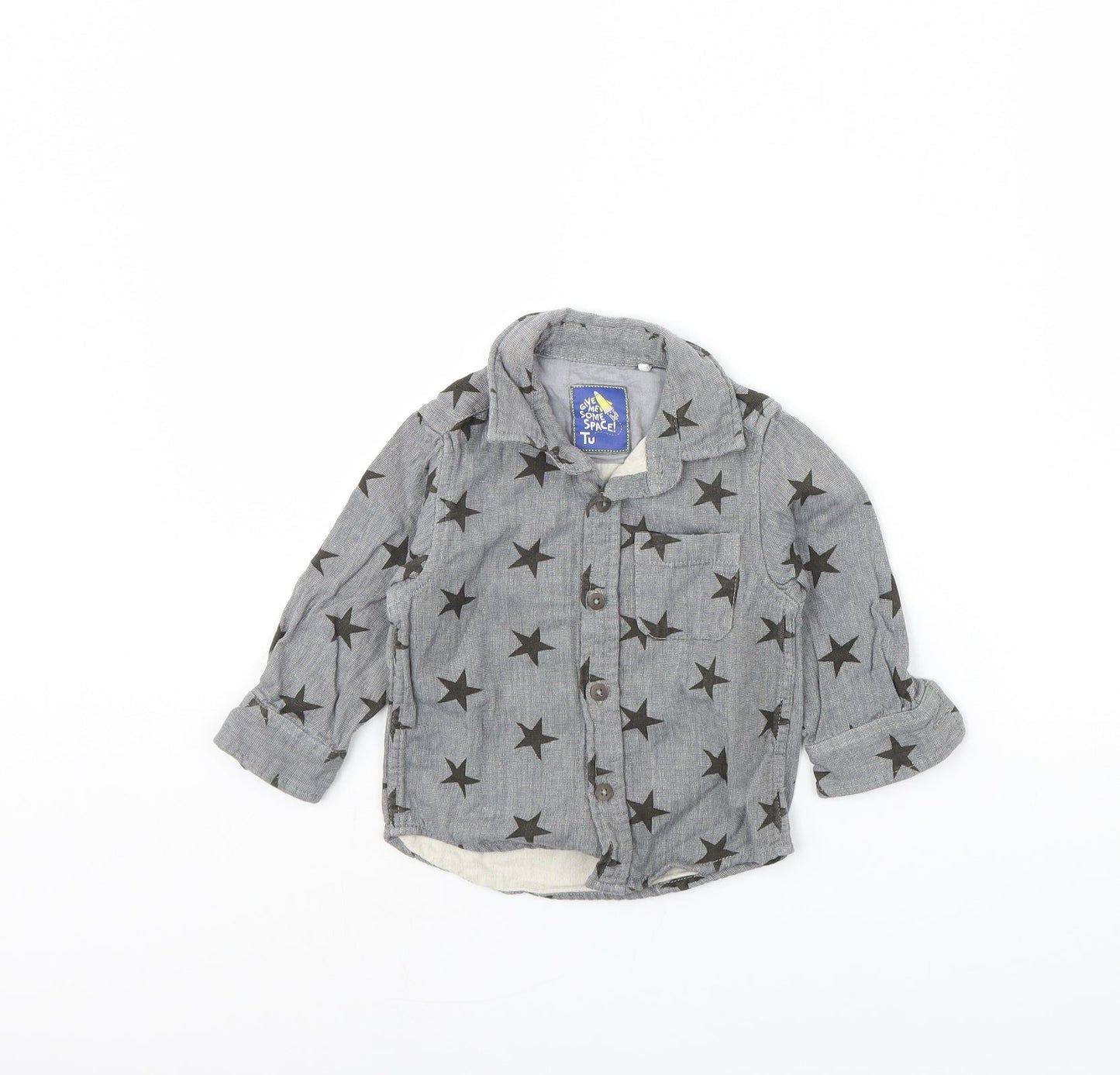 TU Boys Grey Spotted  Basic Button-Up Size 9-12 Months  - Star