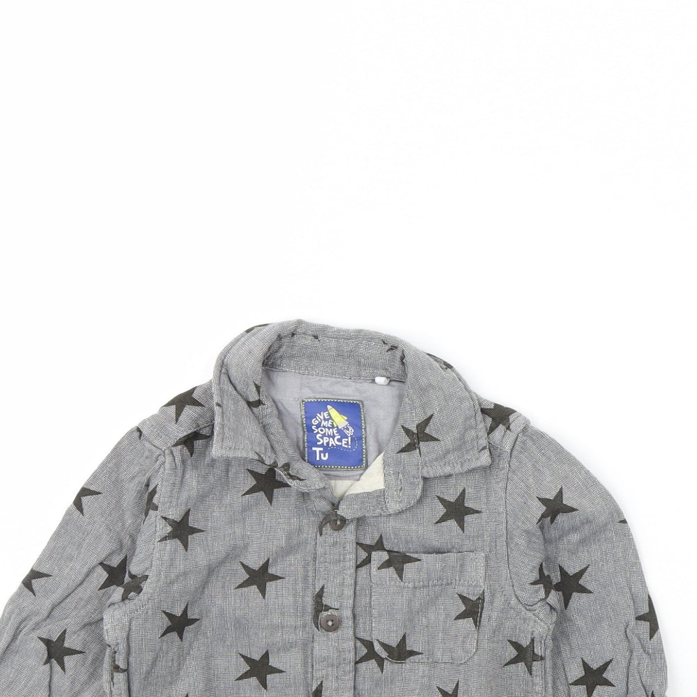 TU Boys Grey Spotted  Basic Button-Up Size 9-12 Months  - Star