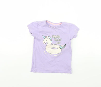 Primark Girls Purple   Basic T-Shirt Size 24 Months  - Unicorn