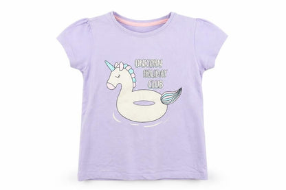 Front view of Primark girls’ purple basic t-shirt, size 24, months - unicorn
