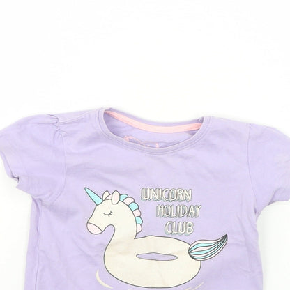 Primark Girls Purple   Basic T-Shirt Size 24 Months  - Unicorn