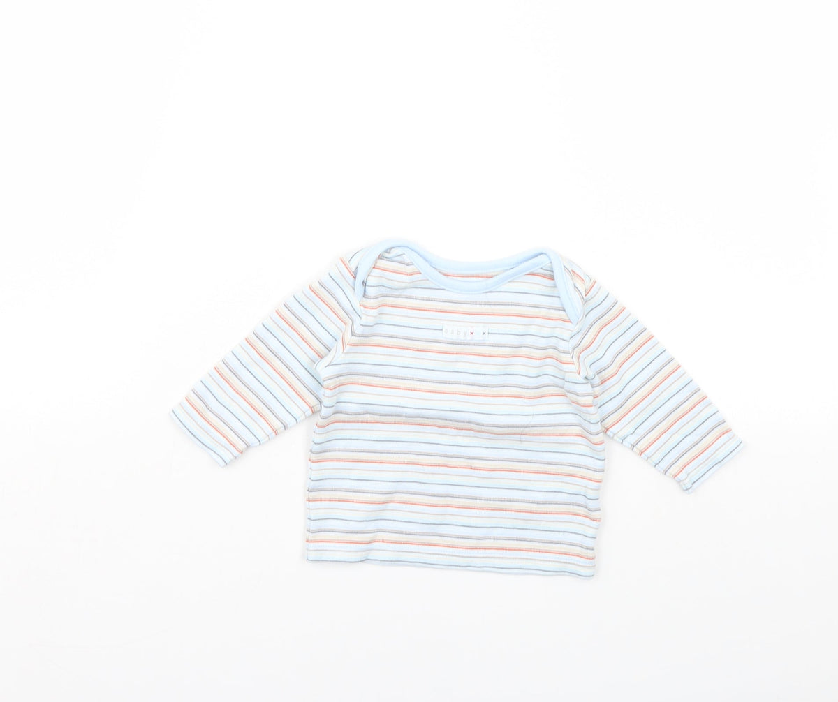 Additional front view of Marks & Spencer boys’ blue striped basic t-shirt, size 0-3, months