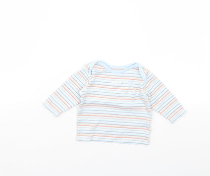 Additional front view of Marks & Spencer boys’ blue striped basic t-shirt, size 0-3, months