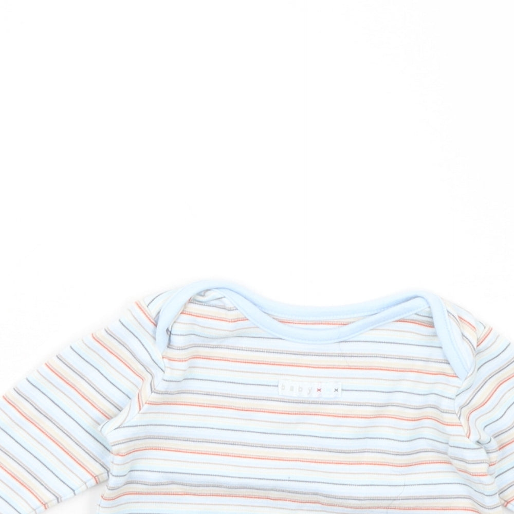 Close-up detail of Marks & Spencer boys’ blue striped basic t-shirt, size 0-3, months