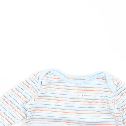 Close-up detail of Marks & Spencer boys’ blue striped basic t-shirt, size 0-3, months