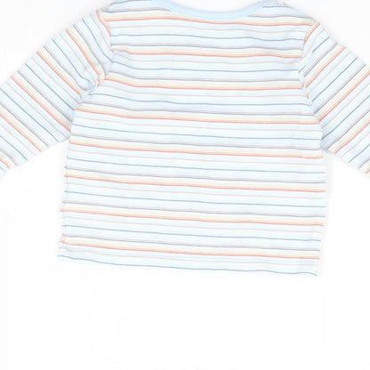 Brand and care label for Marks & Spencer boys’ blue striped basic t-shirt, size 0-3, months