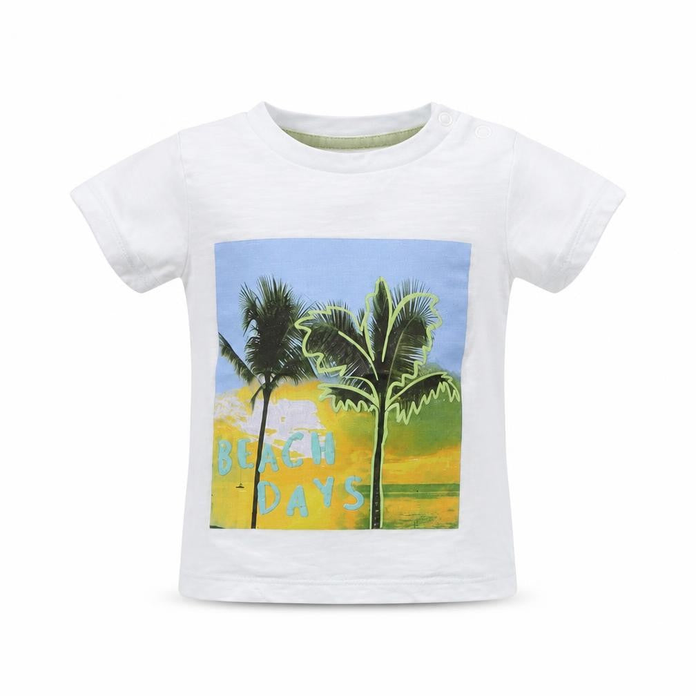 Front view of F&F Baby White Basic T-Shirt, size 3-6, Months - beach days
