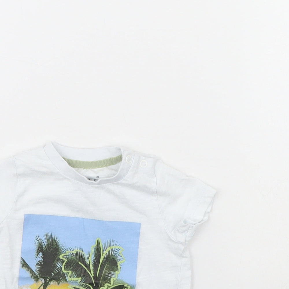 Close-up detail of F&F Baby White Basic T-Shirt, size 3-6, Months - beach days