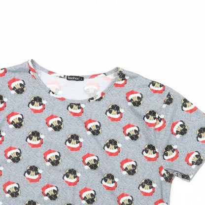 Boohoo Womens Grey Animal Print  Cropped T-Shirt Size L  - pug