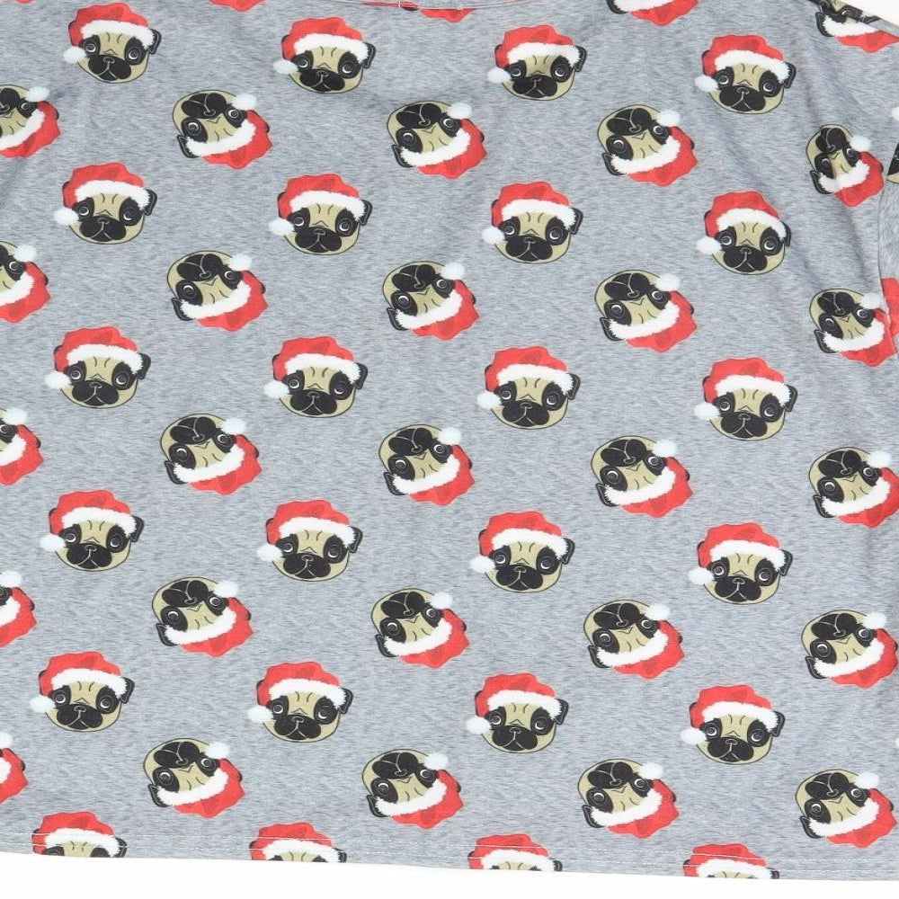 Boohoo Womens Grey Animal Print  Cropped T-Shirt Size L  - pug