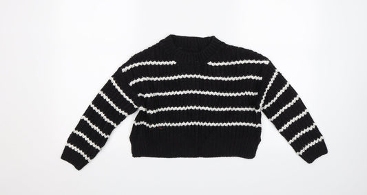 915 Generation Girls Black Striped  Pullover Jumper Size 9 Years  - Cropped