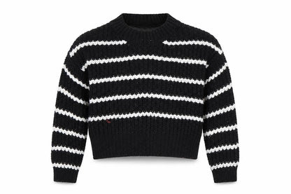 915 Generation Girls Black Striped  Pullover Jumper Size 9 Years  - Cropped