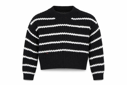 915 Generation Girls Black Striped  Pullover Jumper Size 9 Years  - Cropped
