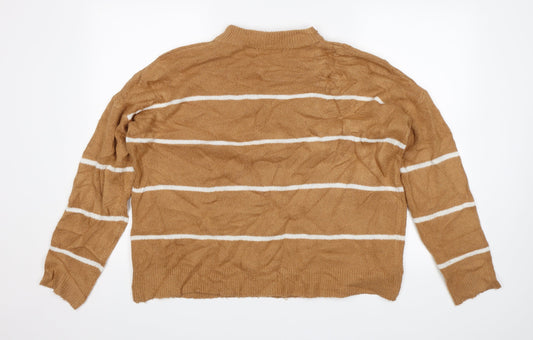 Brave Soul Womens Brown Striped  Pullover Jumper Size L