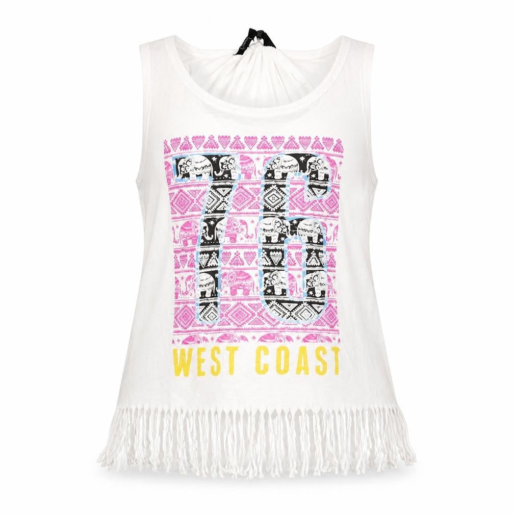 Front view of Candy Couture girls’ white basic tank, size 10-11, years - west coast