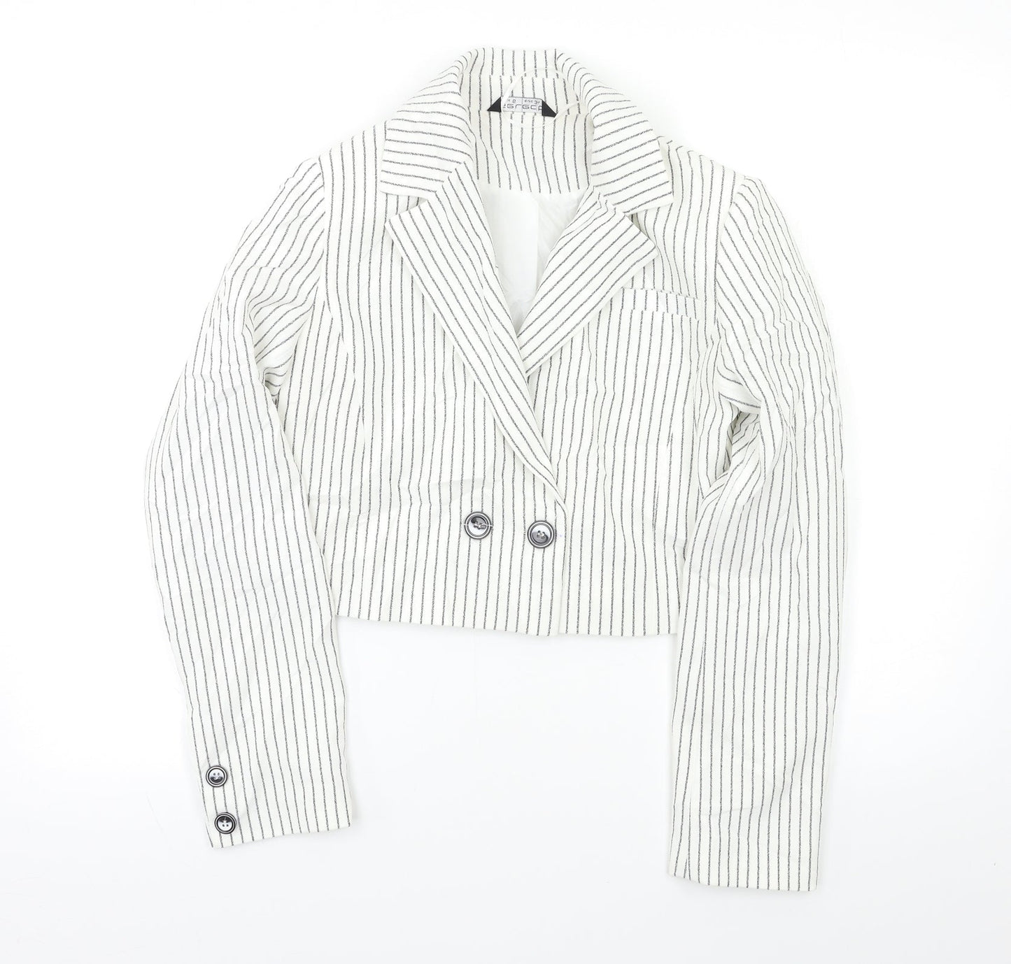 Select Womens White Striped  Jacket Blazer Size 6