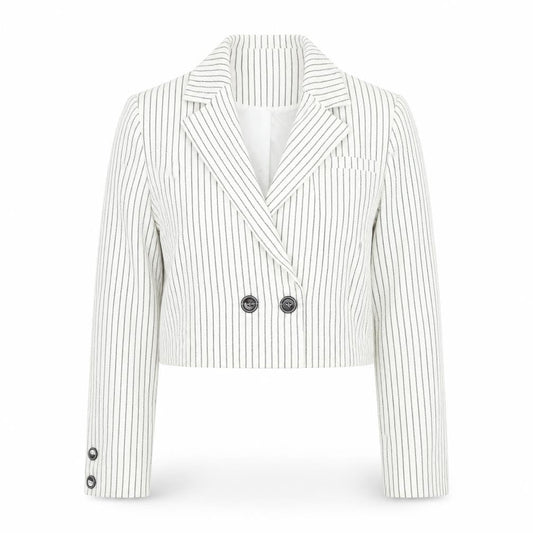Select Womens White Striped  Jacket Blazer Size 6