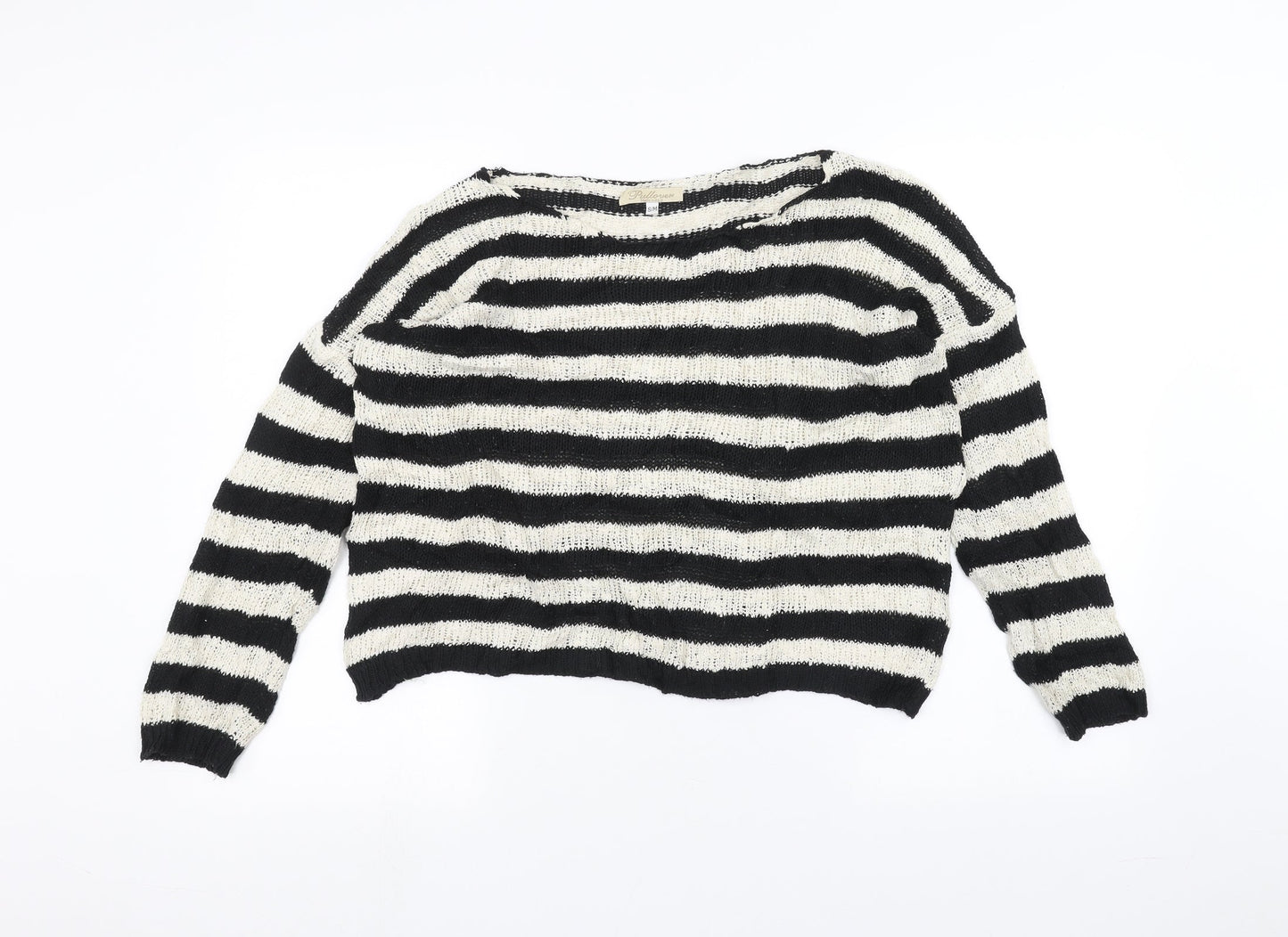 Pullover Womens White Striped  Pullover Jumper Size M