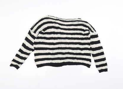 Pullover Womens White Striped  Pullover Jumper Size M