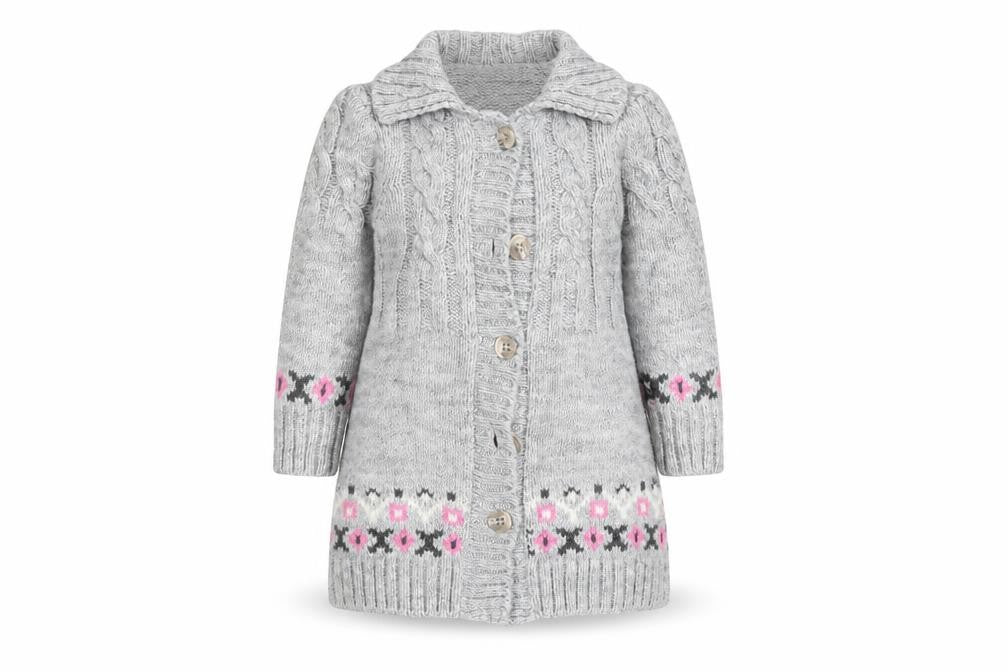 Front view of small world girls’ grey jacket coatigan, size 3, years
