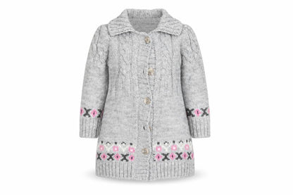 Front view of small world girls’ grey jacket coatigan, size 3, years