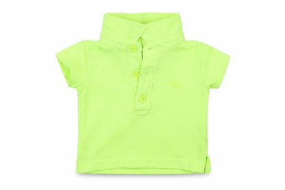 Front view of Mini Rebel boys’ green basic polo, size 0-3, months