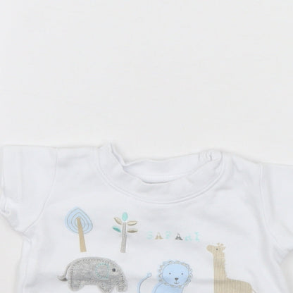 Close-up detail of Early Days Baby White Basic T-Shirt, size 0-3, Months