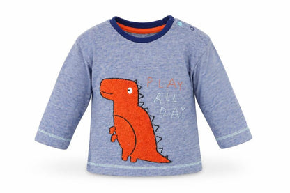 Front view of Mini Club boys’ blue jumper, size 6-9, months