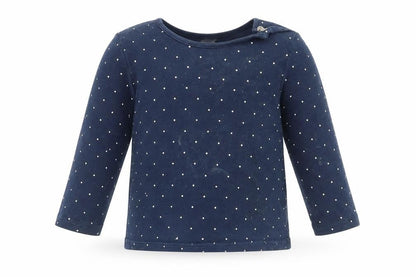 Front view of H&M boys’ blue polka dot jumper, size 12-18, months