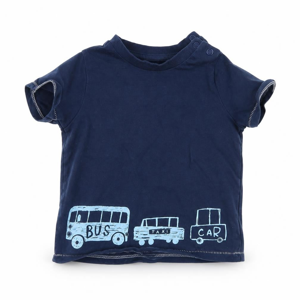 Front view of F&F boys’ blue basic t-shirt, size 6-9, months