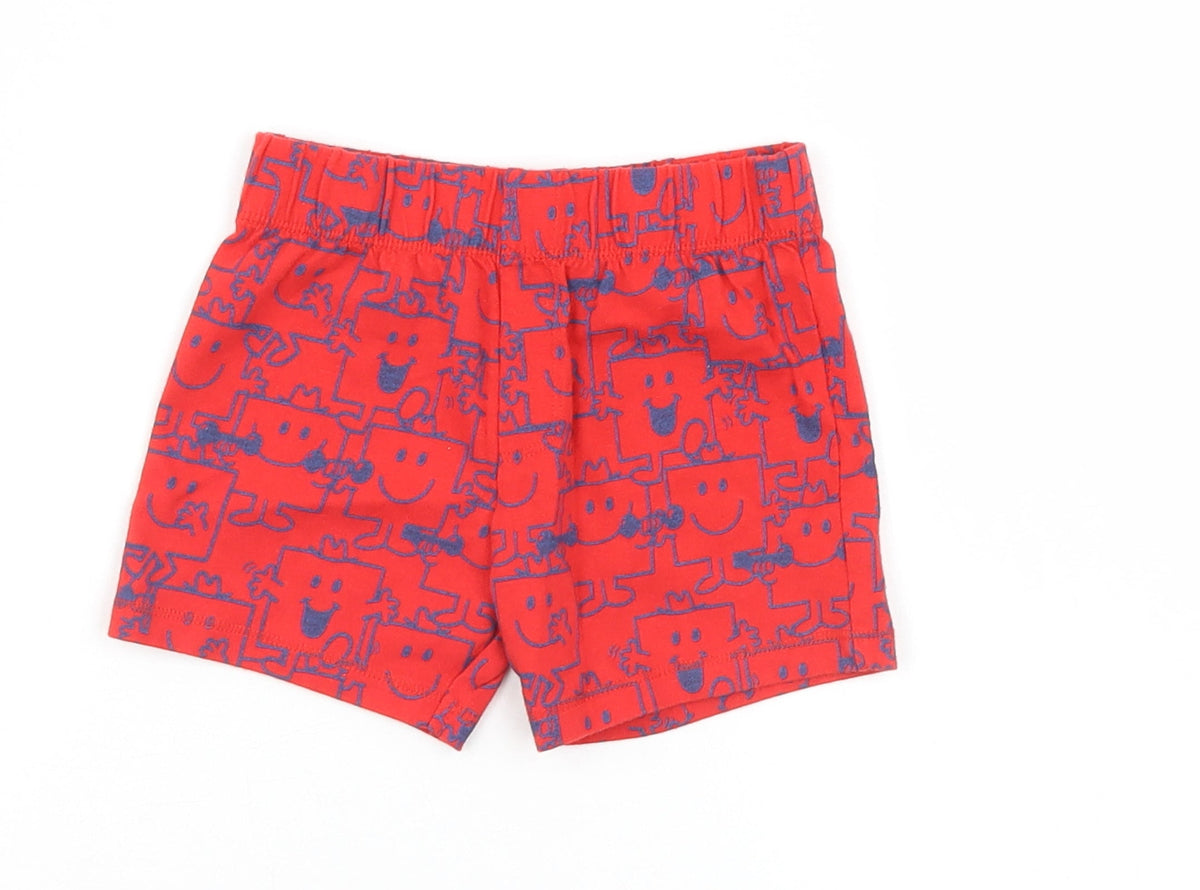 Additional front view of Mr Men Red Cropped Trousers, size 6-9, Months