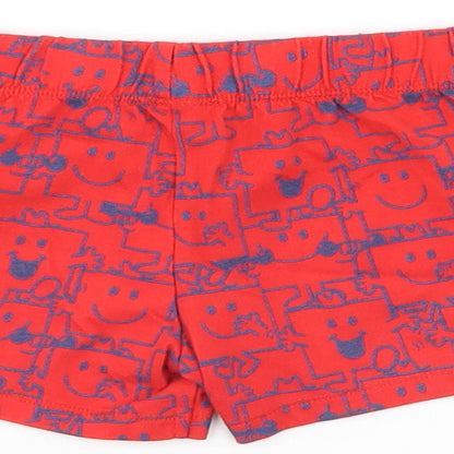 Brand and care label for Mr Men Red Cropped Trousers, size 6-9, Months