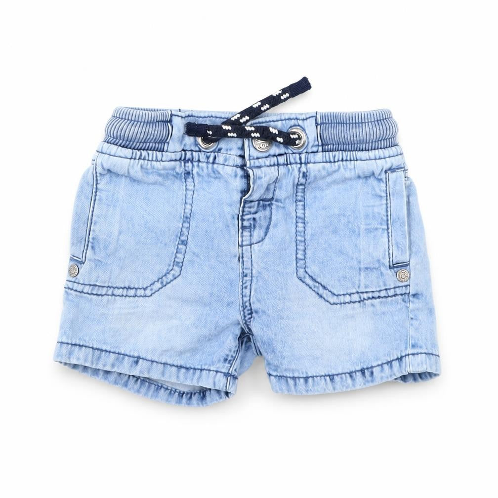 Front view of F&F boys’ blue denim cropped jeans, size 3-6, months